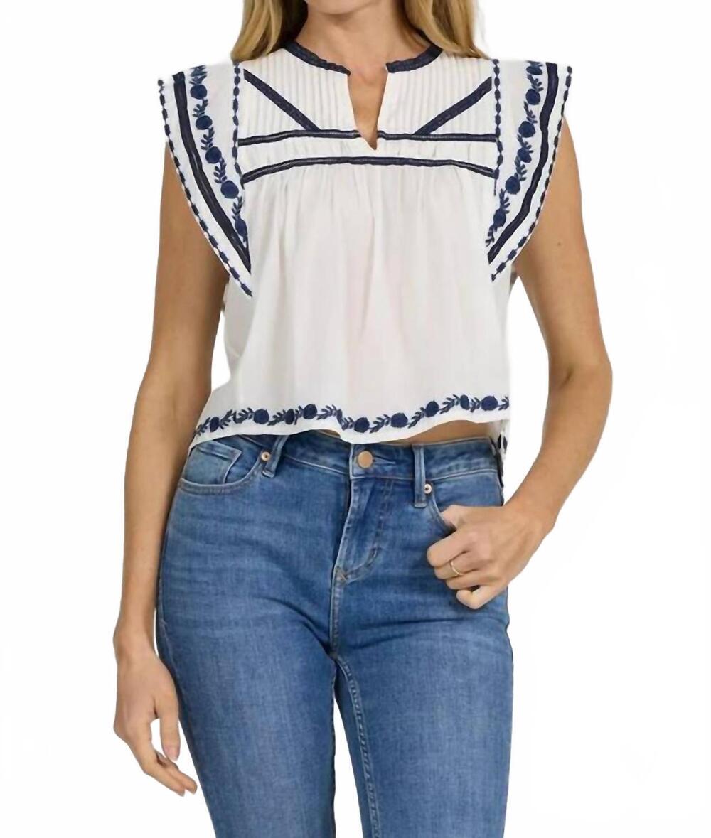 NEW DEAR JOHN DENIM janel embroidery detail top in white